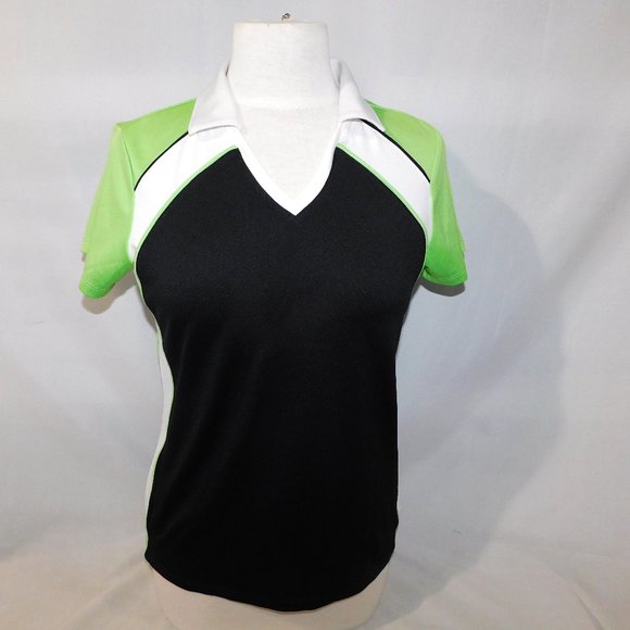IZOD Performance  Womens S Black White Green Cool FX Golf Polo Shirt - Picture 1 of 7